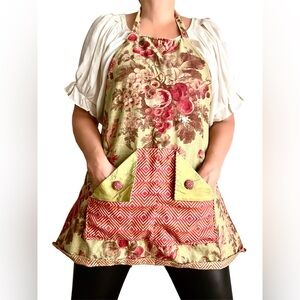 Vintage Boho Colorful 2 Sides Bib Half Apron Garden or Kitchen